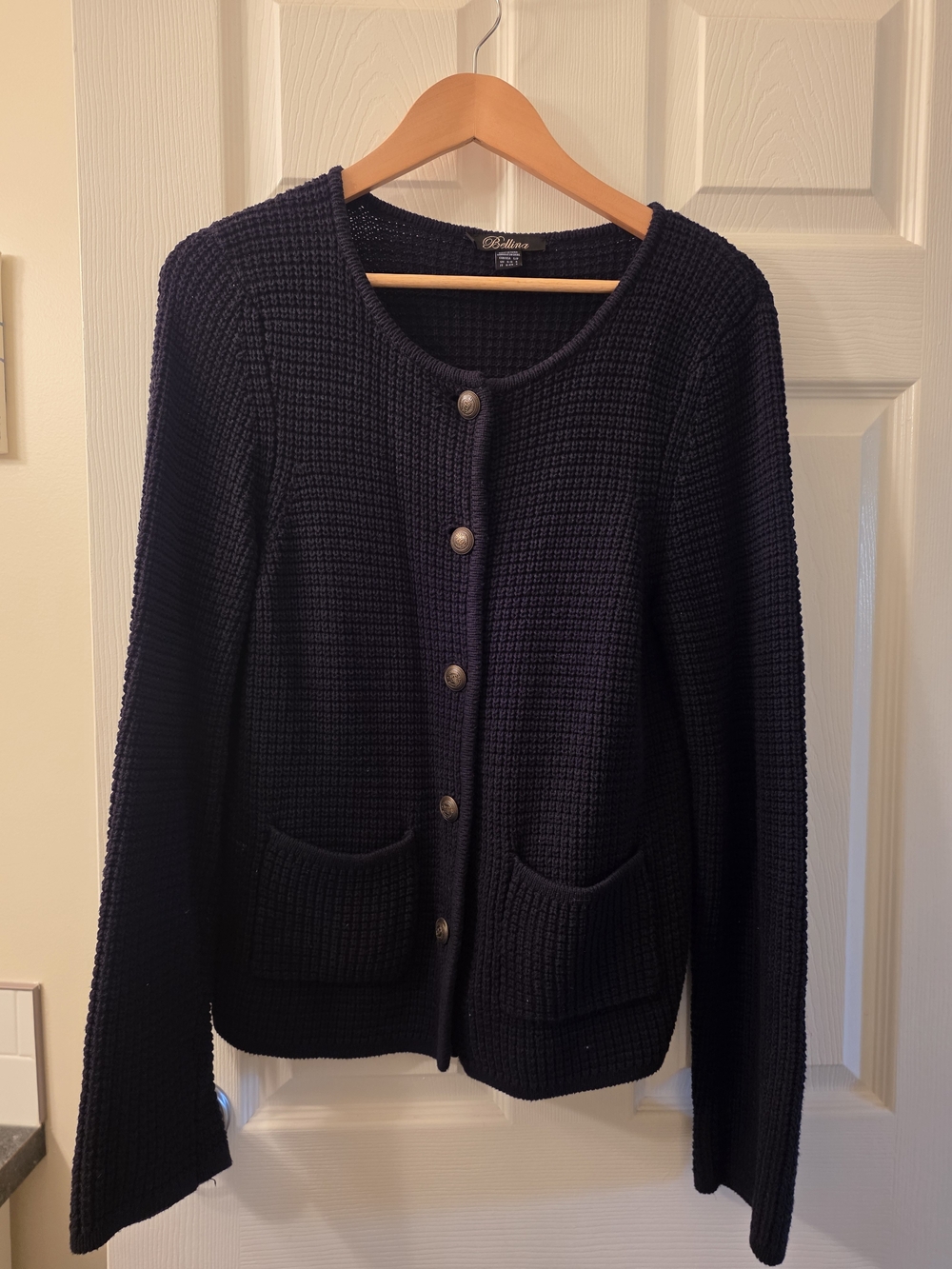 Black Waffle-Knit Button Front Cardigan